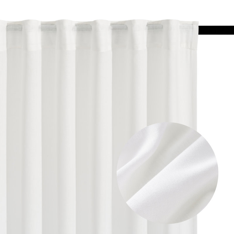 Cotton Linen Blended Light Filtering Curtain,Back Tab Hooks  Drapes (Set of 2,With Hooks), White, 52" W x 84" L