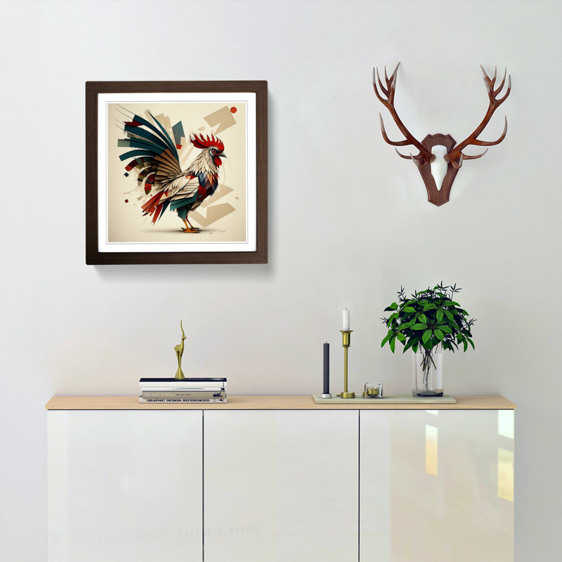Rooster Constructivism 1 Piece Single Picture Frame Wall Art, Walnut