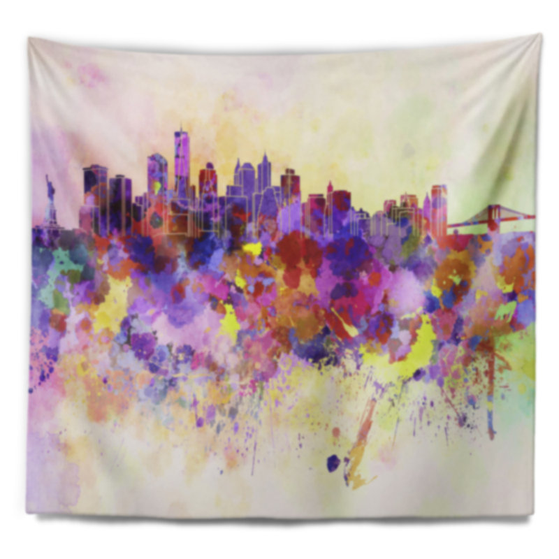 Tapisserie de skyline de new york pourpre Cityscape, H 50 po x l 60 po