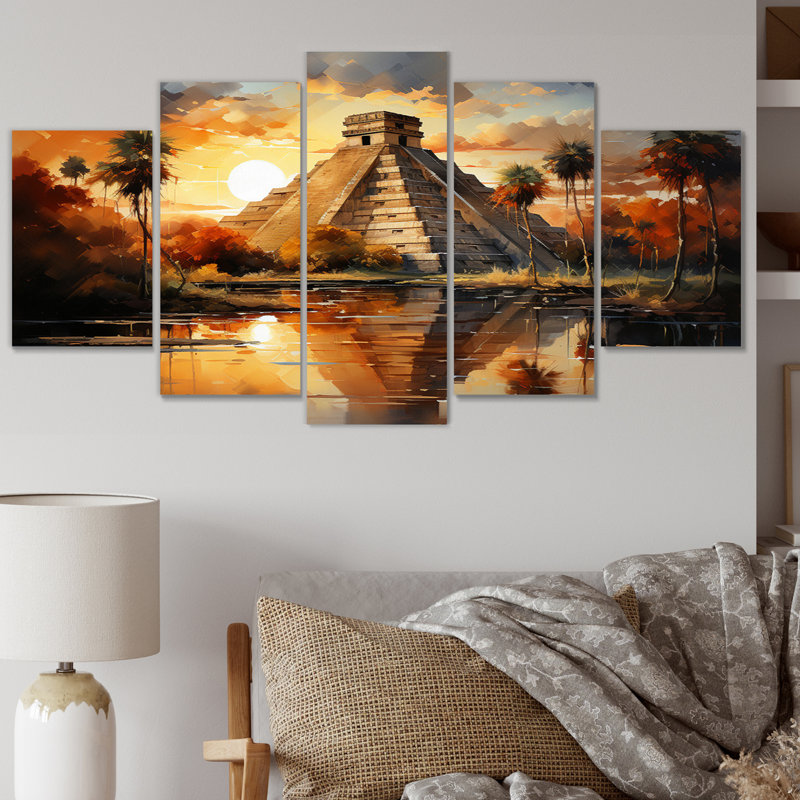 «Mexico Sunset At Chichen Itza I - Art mural sur toile, 5 panneaux