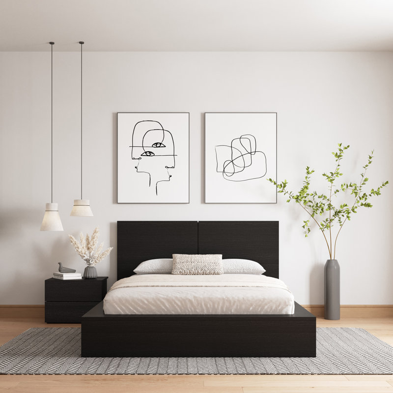 Antonnio 2 Piece Bedroom Set with Bed and Nightstand, Queen, Black