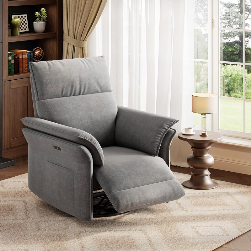 Fauteuil oscillant inclinable électrique pour le salon, fauteuil berçant à 360 ° avec inclinaison réglable, Gray Chenille