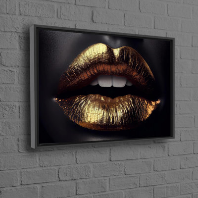 Personalized Modern Wall Art with Golden Lip Poster for Unique Wedding Gift or Special Gift for Her