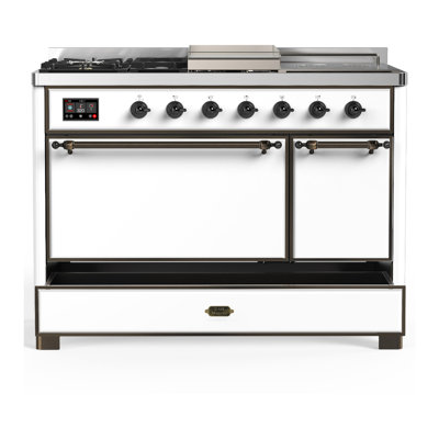 Majestic III Series 48 Inch Dual Fuel Range with 5 Sealed Burners, Griddle, Frenchtop in Burgundy (Natural Gas, Chrome Trim)