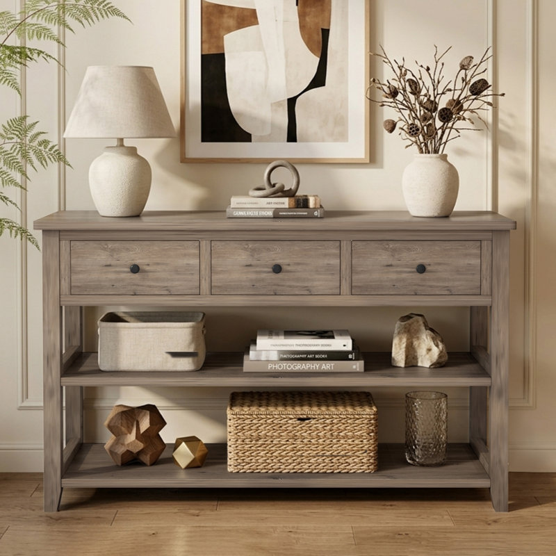 Nibbi 47" Console Table with 3 Drawers and 2 Open Shelves, Narrow Entryway Sofa Table for Hallway and Living Room