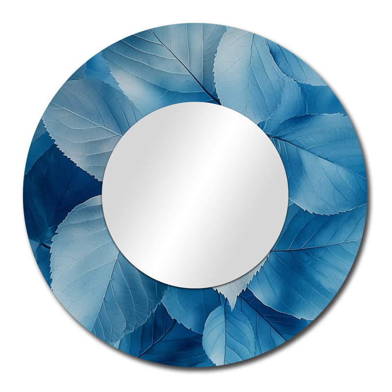 Minimalisme azur feuilles harmonie I - décoration murale miroir floral - imprimé sur métal, 29 po x 29 po