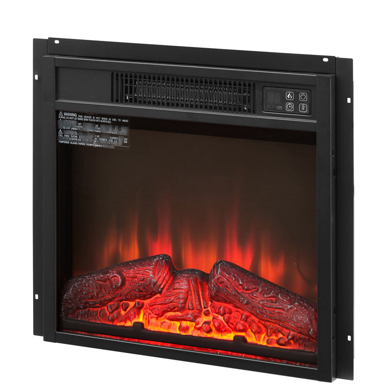 Foyer électrique 1400W 18 "1400W, télécommande, flamme réaliste, verre trempé noir, foyer encastrable 1400W, 3 intensités de flamme, fonctionnement, choix écoénergétique