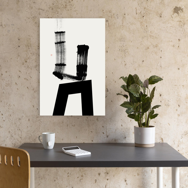 «Black Ink Balance», art abstrait géométrique audacieux en bambou, H 18 po x l 12 po