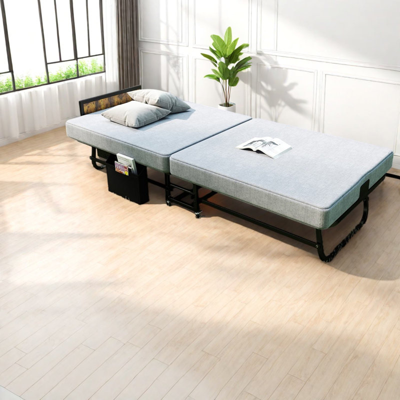 Lits portatifs avec rangement, lit d'appoint compact moderne en acier et en bois pour la maison