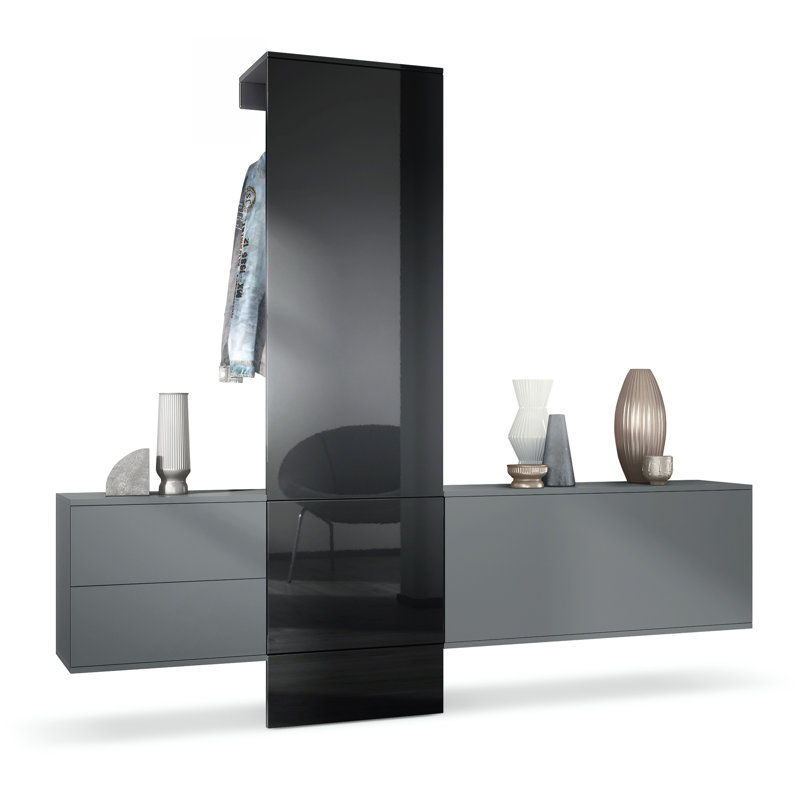 Chappa Hall Tree 209cm Wide with Shoe Storage, High-gloss black