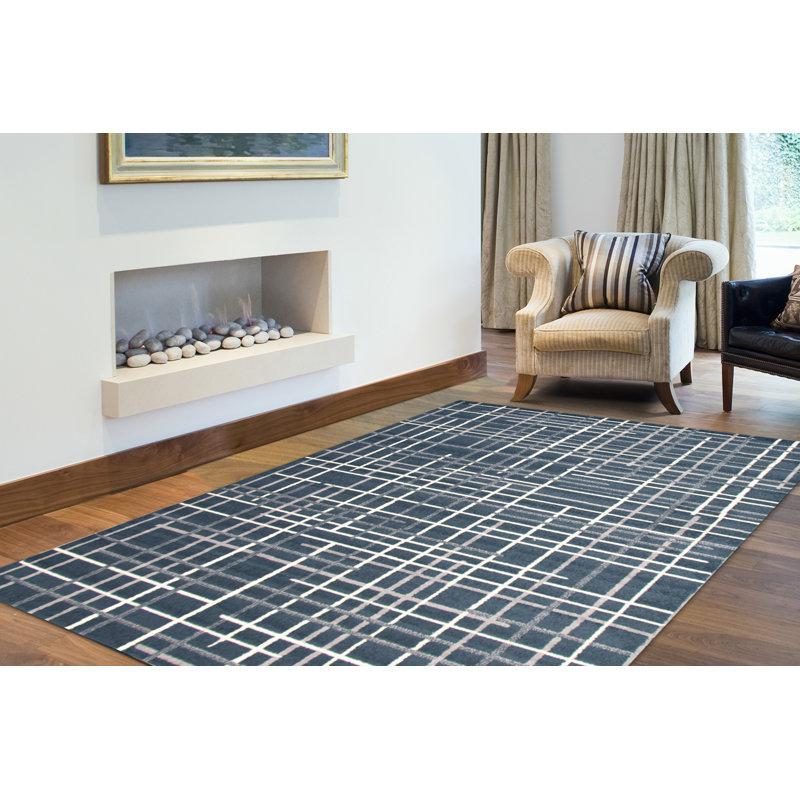 Tapis gris pétrole / crème / gris Mulgrave, Rectangle 3 pi 11 po x 5 pi 7 po