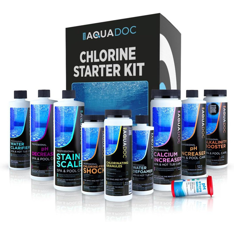 AquaDoc Hot Tub Chemicals Starter Kit - Chlorine Spa Starter Kit Chemicals for Hot Tub - Convenient Hot Tub Starter Kit & ph Control Kit - Effective Chlorine pH Balancer & Inflatable Hot Tub Chemical Kit