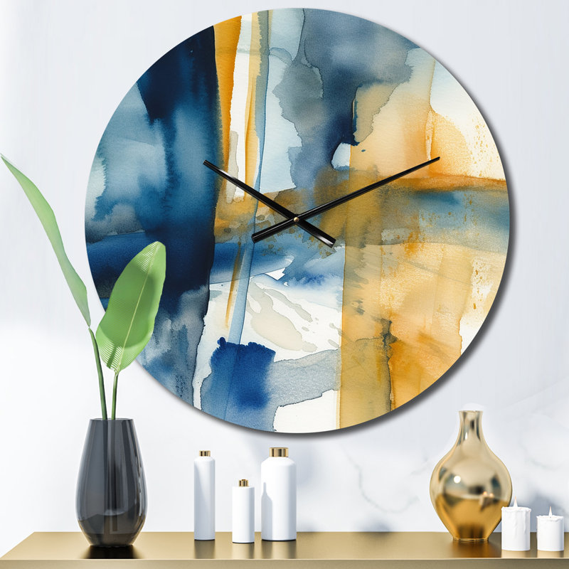 Horloge murale bleue et dorée Fusion V, Moyenne