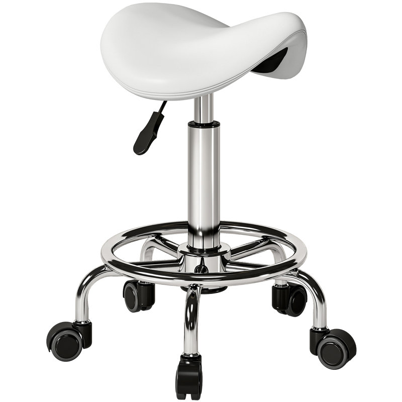 Adjustable Height Ergonomic Stool with Footrest, White