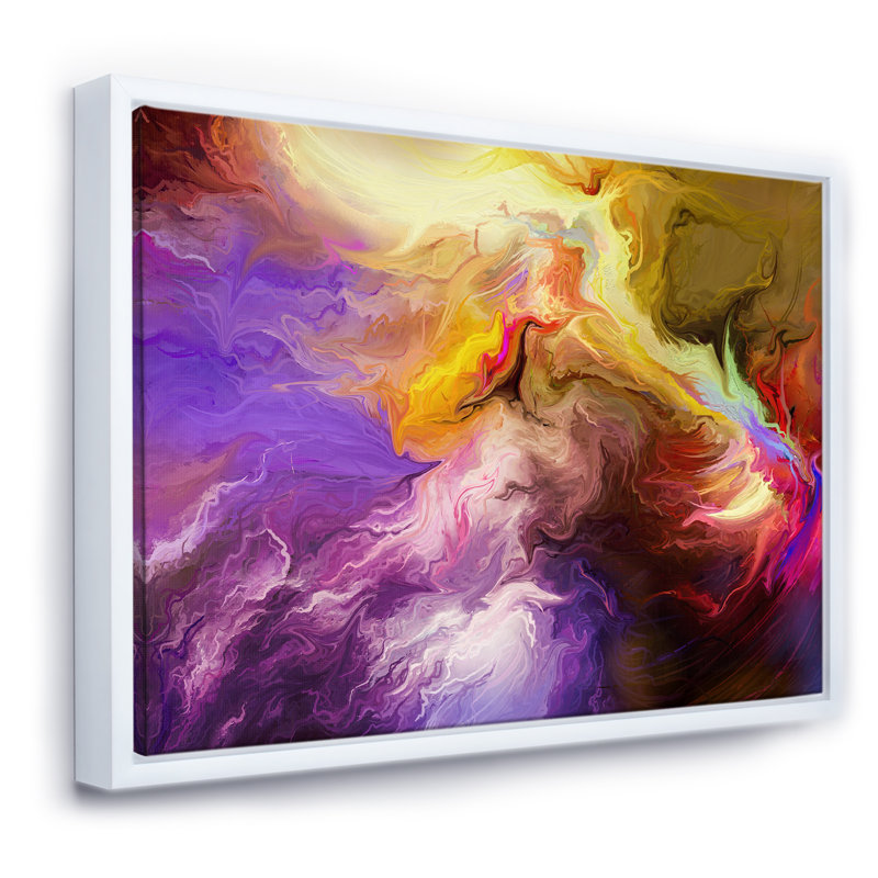 Nuage mauve et jaune peint à l'huile, impression sur toile, H 12 po x l 20 po x p 1 po, Toile blanche encadrée