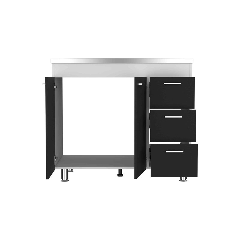 Armoire basse à trois portes, blanc / noir