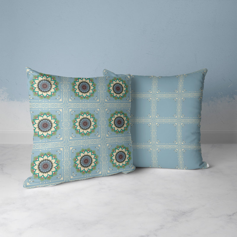 Housse et insert de coussin carré en polyester Fetullah, Bleu / rose, 20 po x 20 po