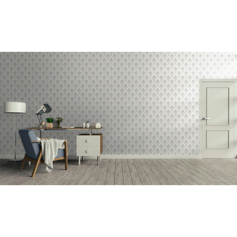 Italian Classics 4 Damask 3D Embossed Wallpaper Roll, Silver
