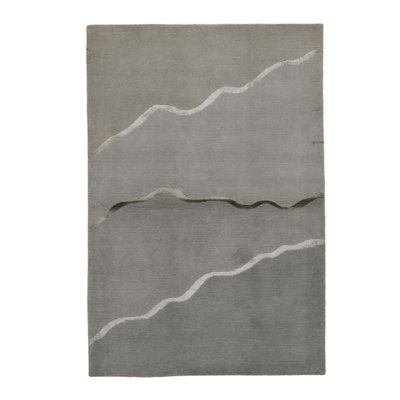 Tapis gris / blanc en laine noué à la main de conception unique 3 pi x 5 pi 2 po