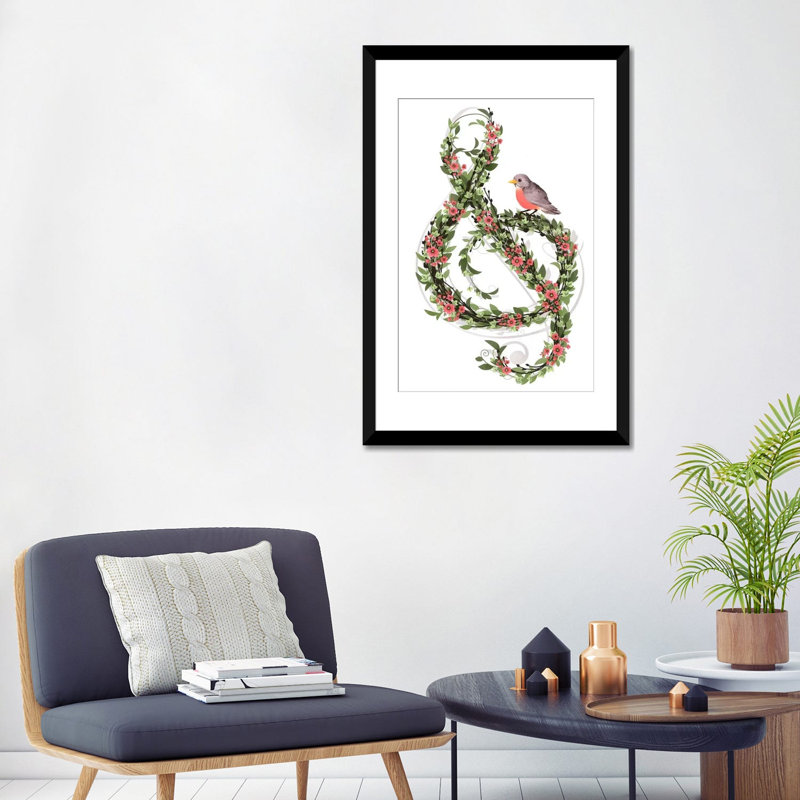 «Robin's Song» par Laura Graves - reproduction d'art sur toile tendue, H 24 po x l 16 po x P 1 po, Papier d'art encadré noir