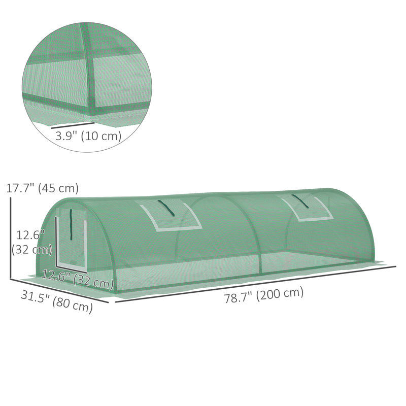 Mini Greenhouse with Mesh Windows, Tunnel Growing Tent, Green, Green, 1.5' H x 6.6' W x 2.6' D 