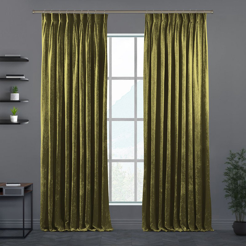 Pinch Plate Room Darkening Extra Long & Extra Wide Decorative Curtain - Single Panel 4, 65cm Width x 175cm Drop, Lime