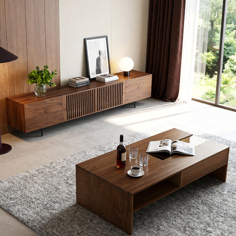 Modern Wooden TV Stand and Coffee Table Set with Push to Open Pop Up Doors  Touch Controlled Lights  For Living Rooms The TV stand fits up to 100 inch TVs