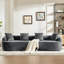 Canapé incurvé en chenille avec 3 coussins, assise profonde pour salon, gris, coussins en mousse à mémoire de forme, aucun montage requis, petit format, appartement, mousse, assemblage, animaux de compagnie admis
