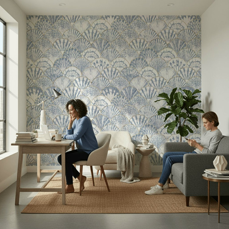 Seashell Wallpaper Geometric Coastal Decorative Mural
