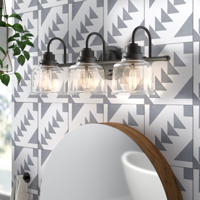 Éclairage pour meuble-lavabo moderne à intensité variable 3 lumières avec abat-jour en verre transparent 24 po Juliann