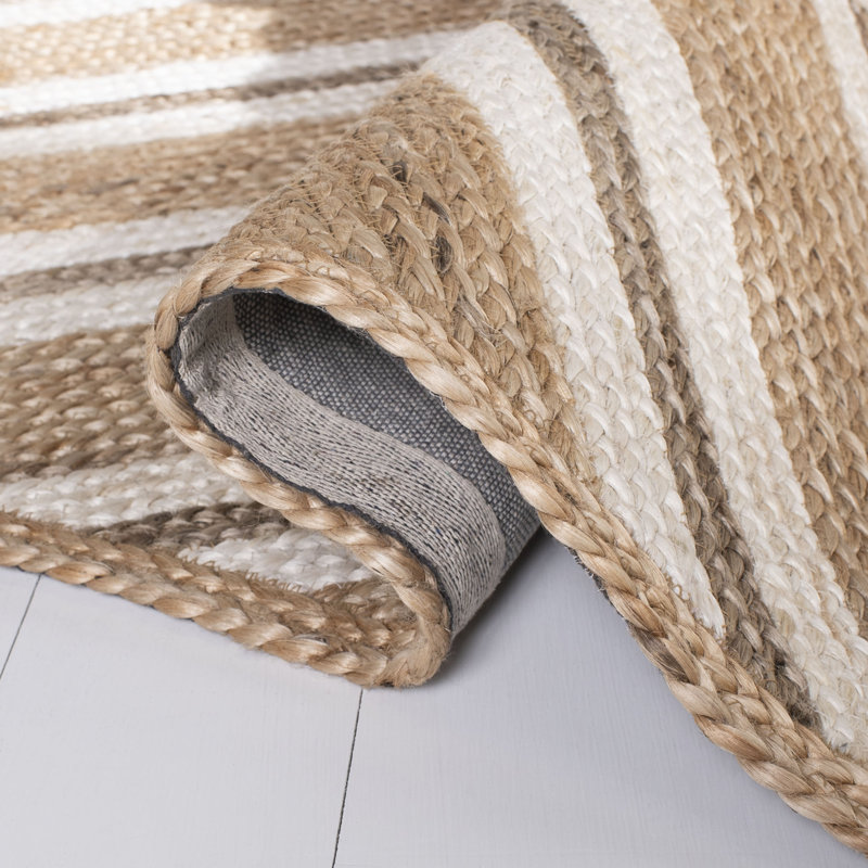 Ramey Natural Fiber Flat Weave Jute And Cotton With Latex Geometric Rug, Rectangle 3' x 5'