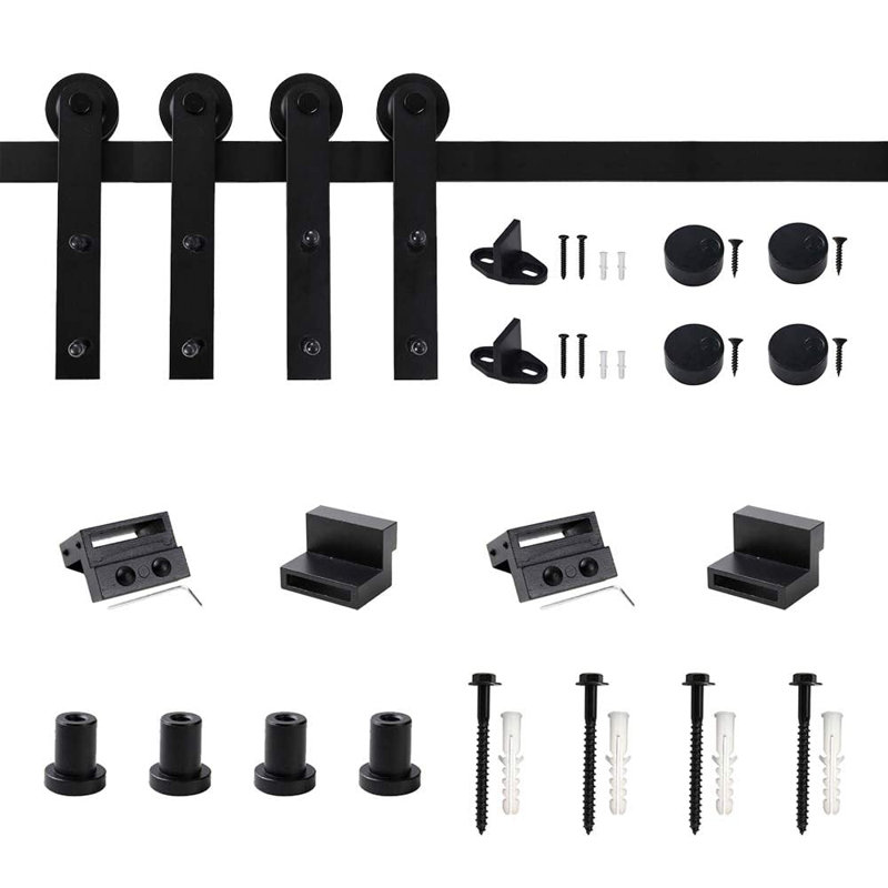9ft Black Steel Sliding Barn Door Hardware Track Kit