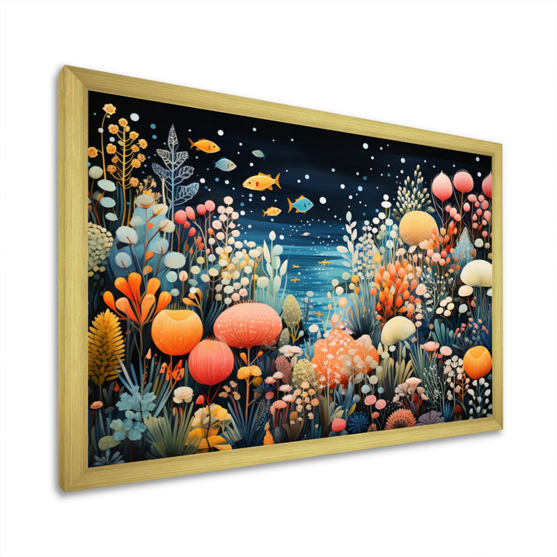 Aquariums Aquatic Pointillism An II, reproduction d'art sur toile, H 24 po x l 32 po x P 1 po, Encadrement doré