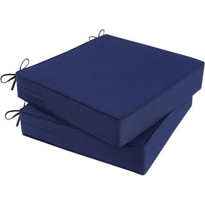 2-Pack Royal Blue Outdoor Seat Cushions, Water-Resistant Fade-Proof 35D Foam / Ties & Zipper, 20"W x 20"D x 4"T