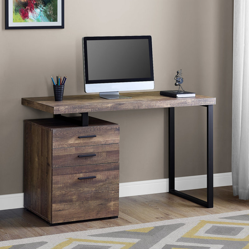 Bureau d'ordinateur, bureau personnel, ordinateur portable, installation à gauche, à droite, tiroirs de rangement, L 48 po, travail, métal stratifié, contemporain, moderne