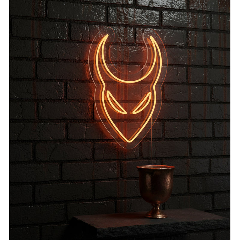  | Enseigne néon Devil Face | Fabriqué avec des tubes néon Flex de haute qualité pour un éclairage vif et une luminosité durable sans décoloration ni scintillement | 24 x 16 | Orange