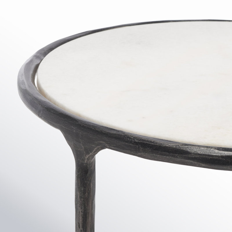 Evelynn End Table, Black, White Marble