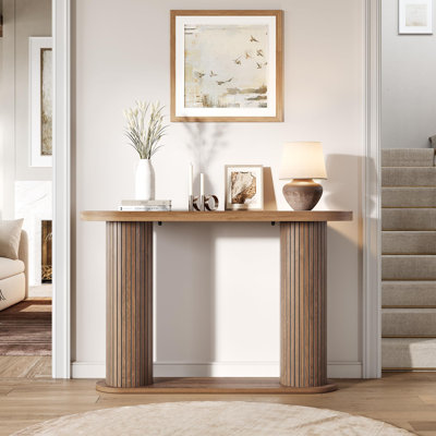 Console cannelée, table d'entrée étroite en bois avec tablette de rangement de 42,5 pouces, table de canapé derrière le canapé, pour couloir, salon, vestibule, entrée, noyer
