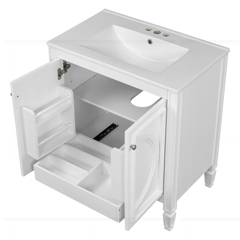 Meuble-lavabo 30 po avec lavabo et deux portes avec tablette, Blanc