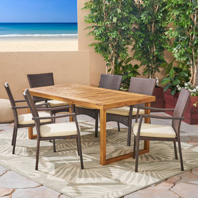 6 - Person Acacia Patio Dining Set with Rectangular Table , Cushions Included