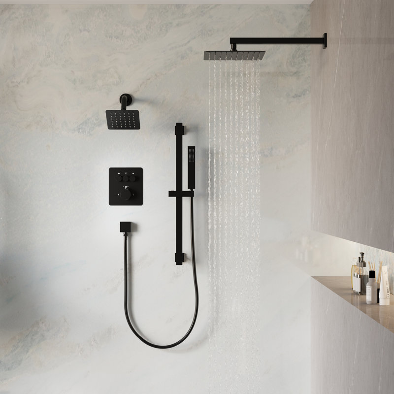 3-Function Dual Shower System with Rainfall, Adjustable Head and Handheld Wand(Valve Included), Matte Black