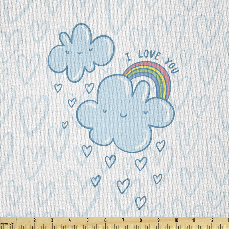 Bayer Cloud Characters with Hearts and Rainbows Couples Multi-Purpose Fabric