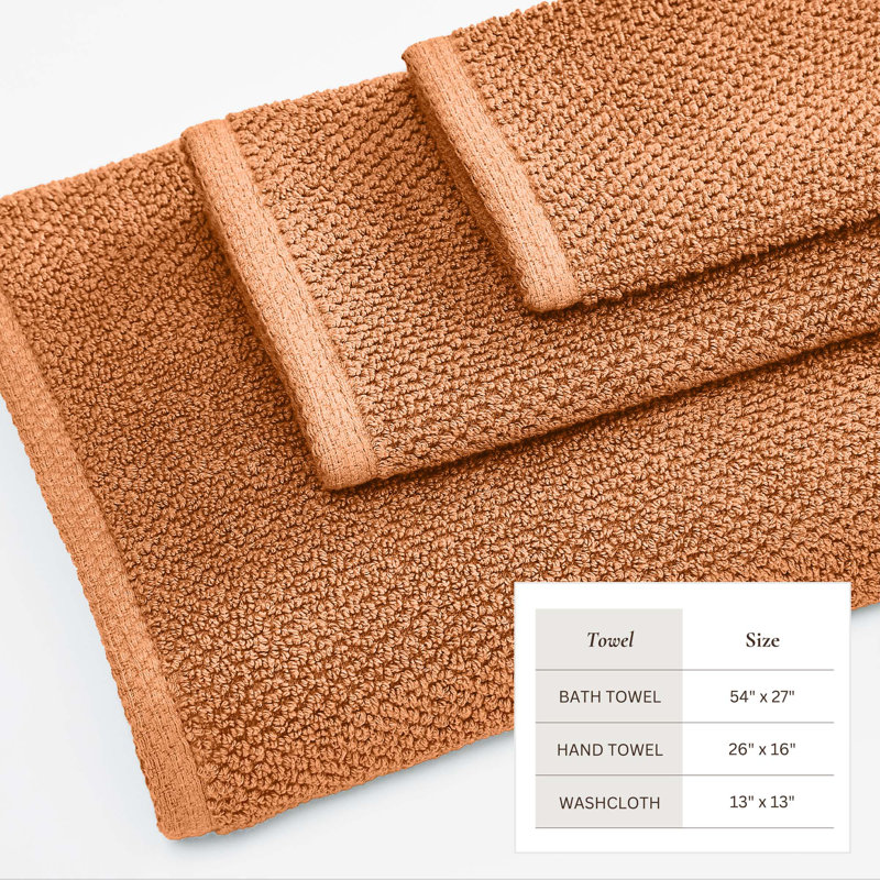 Drap de bain 100% coton texturé, Ensemble 6 pièces, Argile