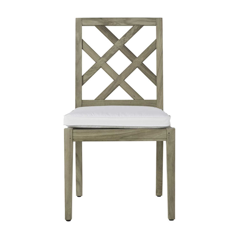 Haley Patio Dining Side Chair with Cushions, Natural Teak, No Welt, Rollo Lace