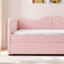 Lit de jour double, lit de jour rembourré en vichy équipé d'un cadre de lit gigogne escamotable et d'une poche de rangement latérale, canapé-lit multifonctionnel en bois massif pour chambre d'enfant et chambre d'amis - Rose-131098159-131098160