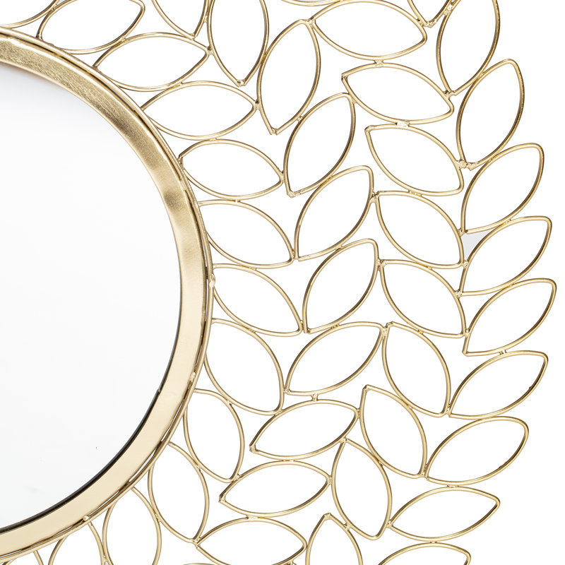 Gold Leaf Round Metal Framed Wall Mirror, 28"