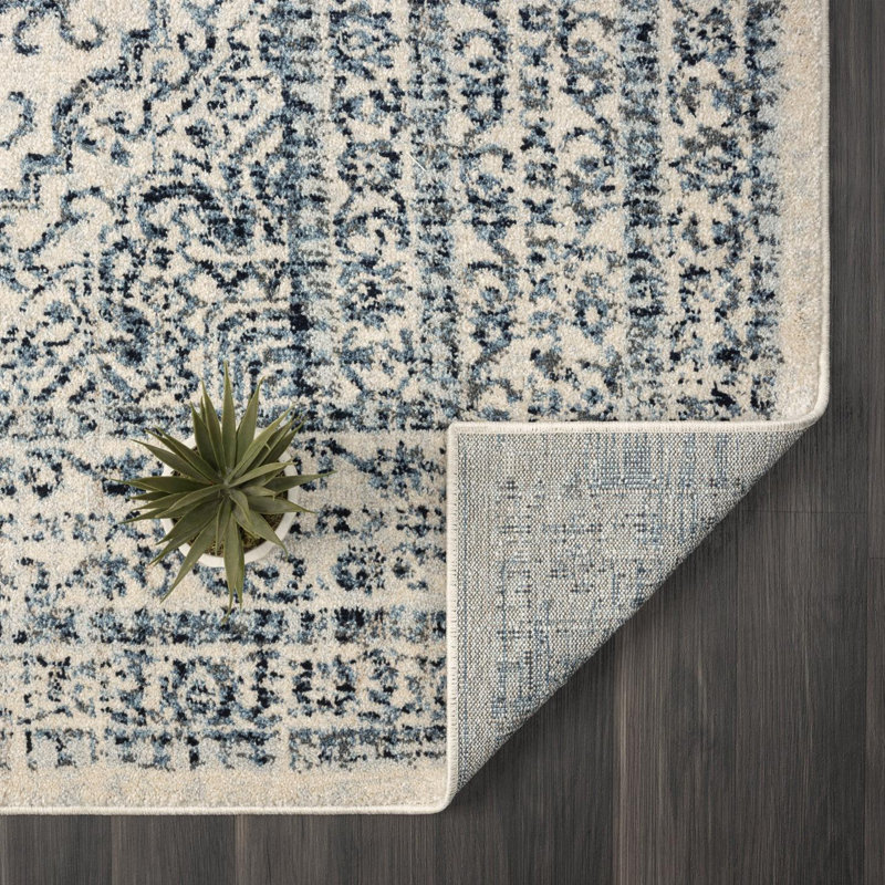 Tapis rectangulaire ivoire en polypropylène tissé à la machine, Rectangle 5 pi x 7 pi