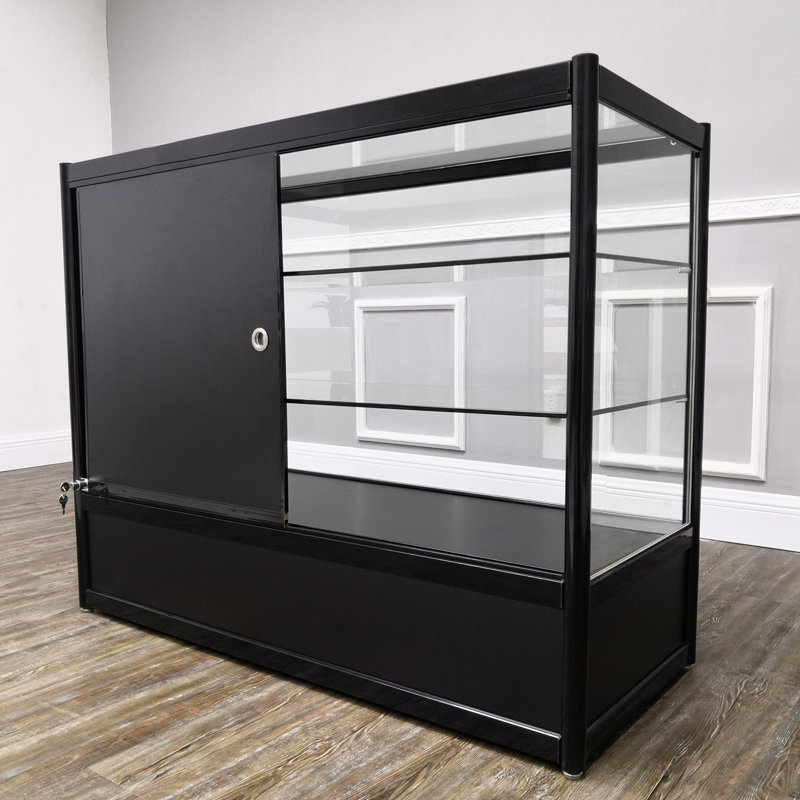 Elegant Black Aluminum and Glass 48" Retail Display Cabinet with Lock