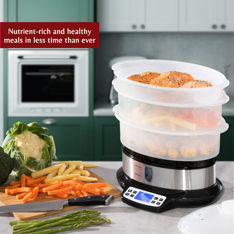 Innoteck Kitchen Pro 3-Tier Steam Cooker With Digital Timer, 9Liter Cooking Capacity, 800W BPA Free