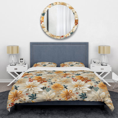 Ensemble de housse de couette à motif floral orange et beige